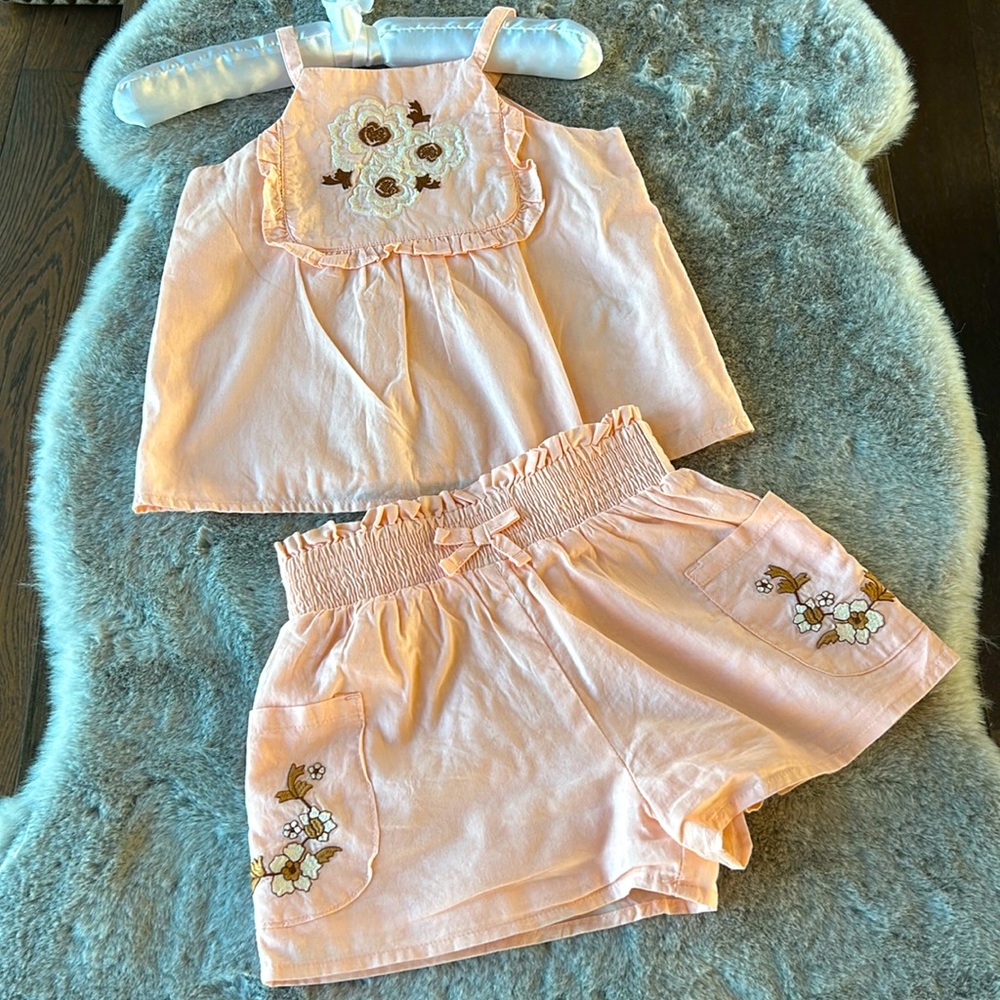 JANIE & JACK peach matching set with floral accents 2T - Picture 1 of 8